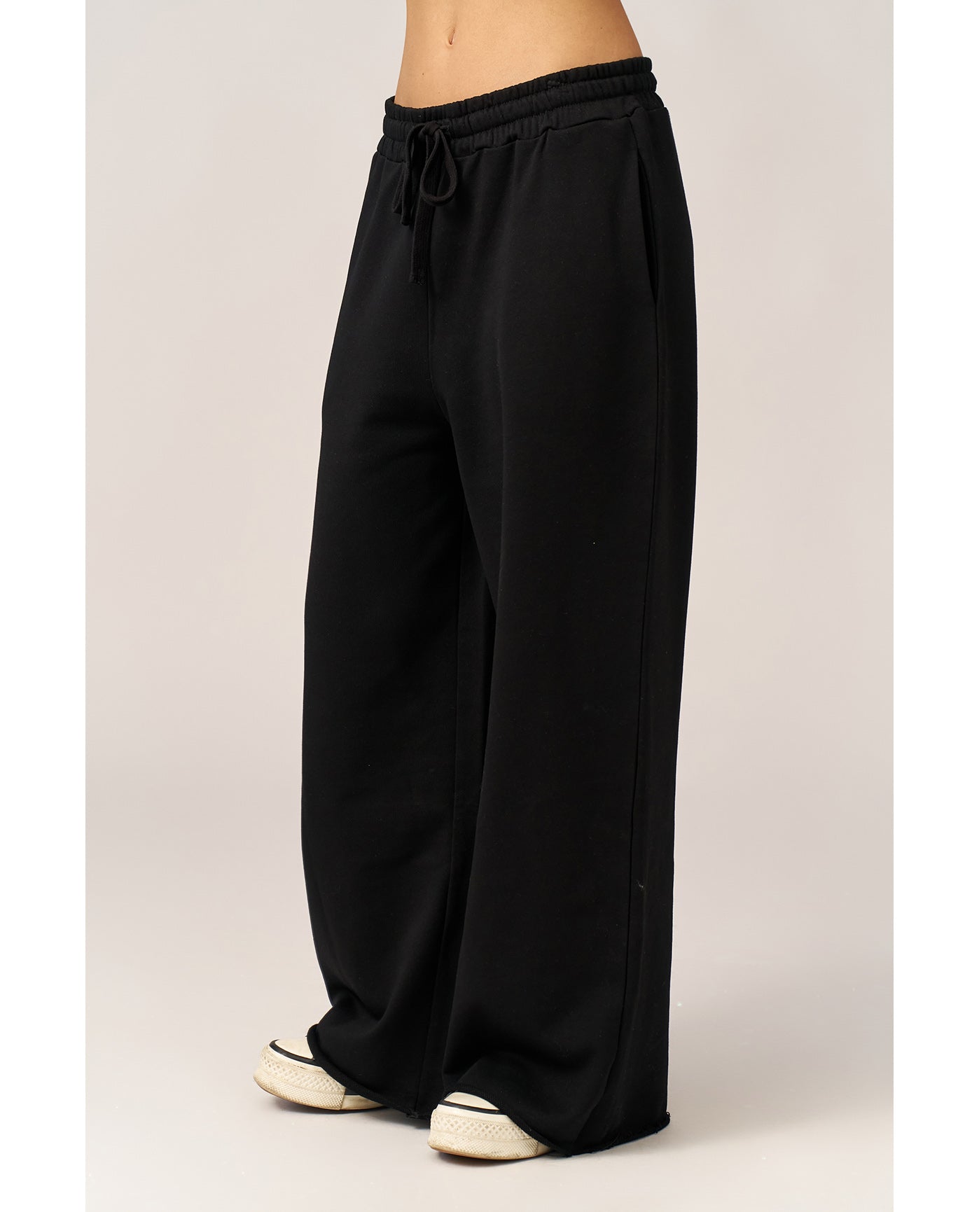 Cozy Coast Airport Wide Leg Sweatpants-Black