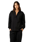 Cozy Coast Airport Collared V Neck Sweatshirt -Black