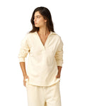 Cozy Coast Airport Collared V Neck Sweatshirt -Cream