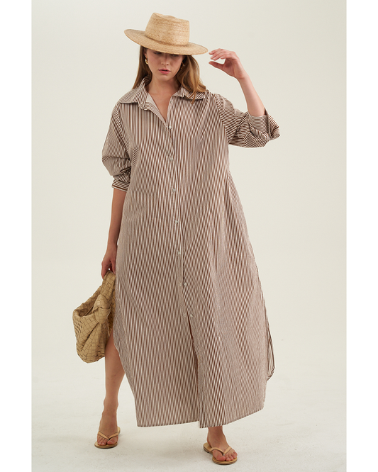 Front View Of Cotton Shirt Dress | Brown
