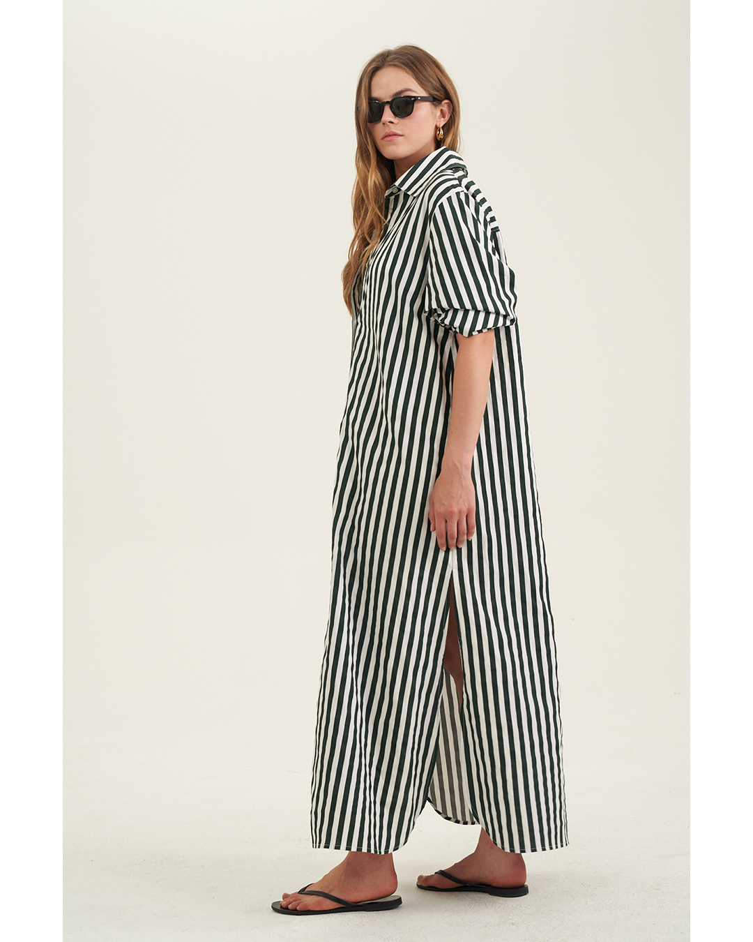 Cotton Shirt Dress-Dark green