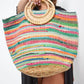 Alternate Front View Of Gottex Handled Straw Bag | GOTTEX MULTICOLOR STRIPES