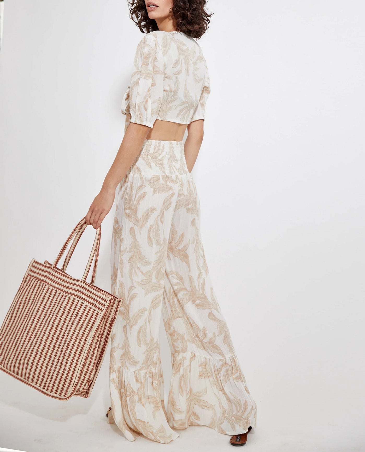 Alternate Front View Of Gottex Perfect Stripes Bag | GOTTEX TERRACOTTA AND WHITE