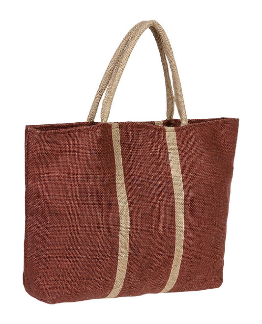 Front View Of Gottex Medium Jute Tote Bag | GOTTEX BRICK WITH CREAM
