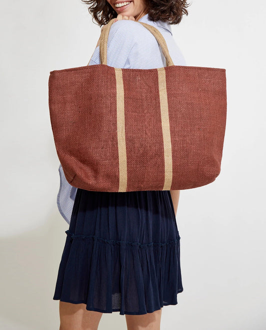 Alternate Front View Of Gottex Medium Jute Tote Bag | GOTTEX BRICK WITH CREAM
