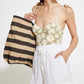 Side View Of Gottex Large Jute Bag | GOTTEX BLACK AND NATURAL STRIPES