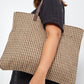 Front View Of Gottex Jute And Vegan Leather Bag | GOTTEX BLACK AND BROWN PIXEL