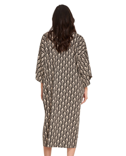 Back View Of Gottex Beach Life Midi Cover Up Kimono | GOTTEX BEACH LIFE KAREN BLACK AND BROWN