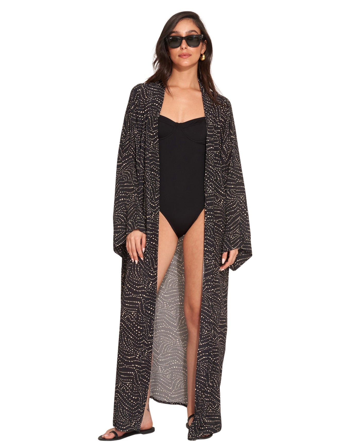 Front View Of Gottex Beach Life Issey Maxi Cover Up Kimono | Black