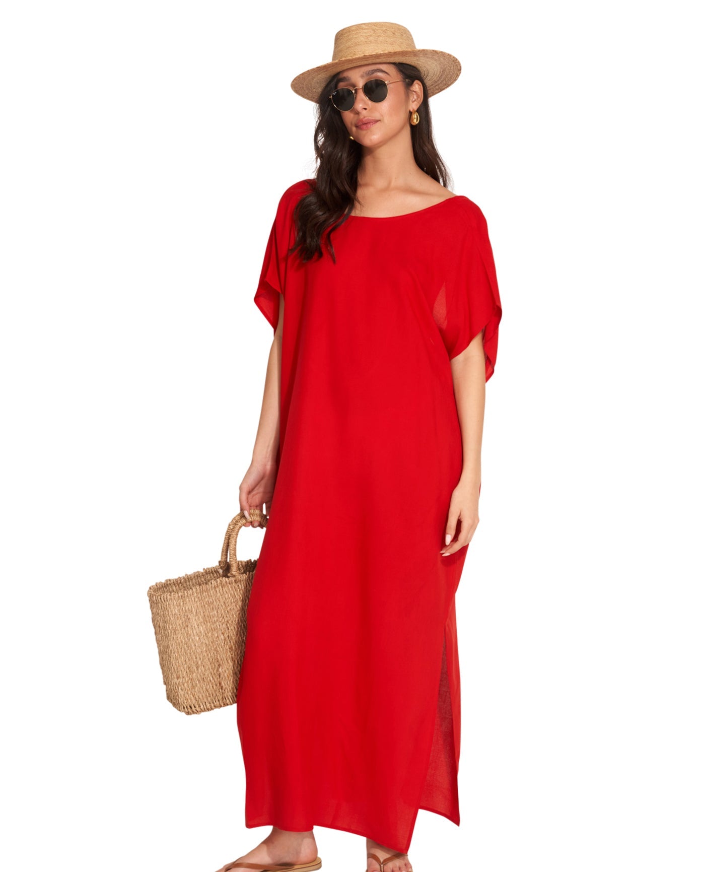 Front View Of Gottex Beach Life Open Back Cover Up Kaftan | GOTTEX BEACH LIFE TALYA RED CHERRY