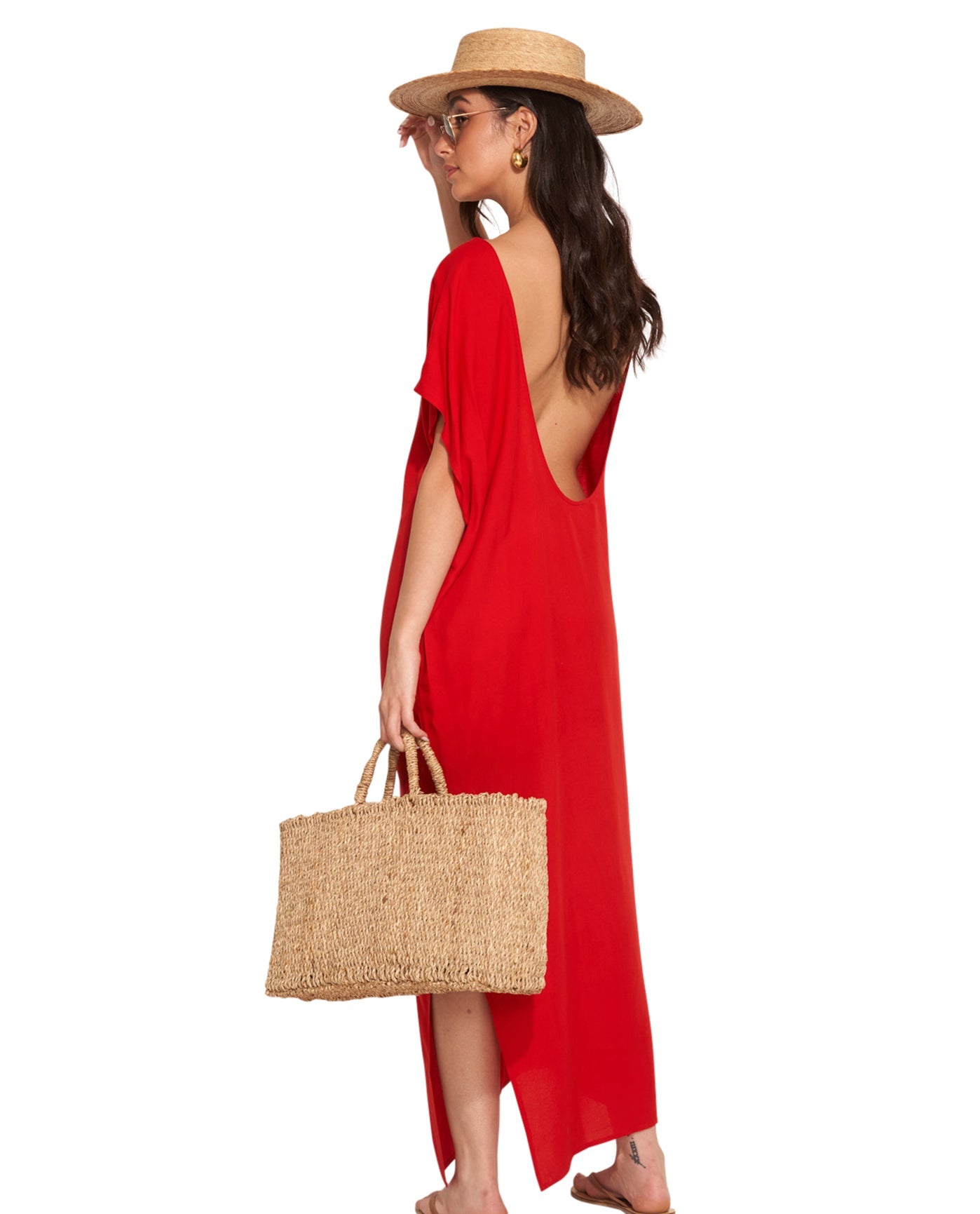 Back View Of Gottex Beach Life Open Back Cover Up Kaftan | GOTTEX BEACH LIFE TALYA RED CHERRY