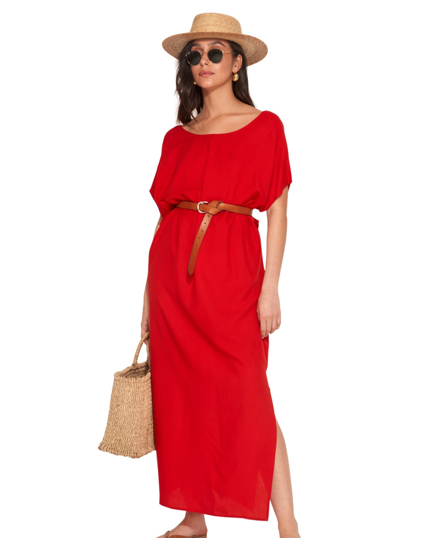 Alternate Front View Of Gottex Beach Life Open Back Cover Up Kaftan | GOTTEX BEACH LIFE TALYA RED CHERRY