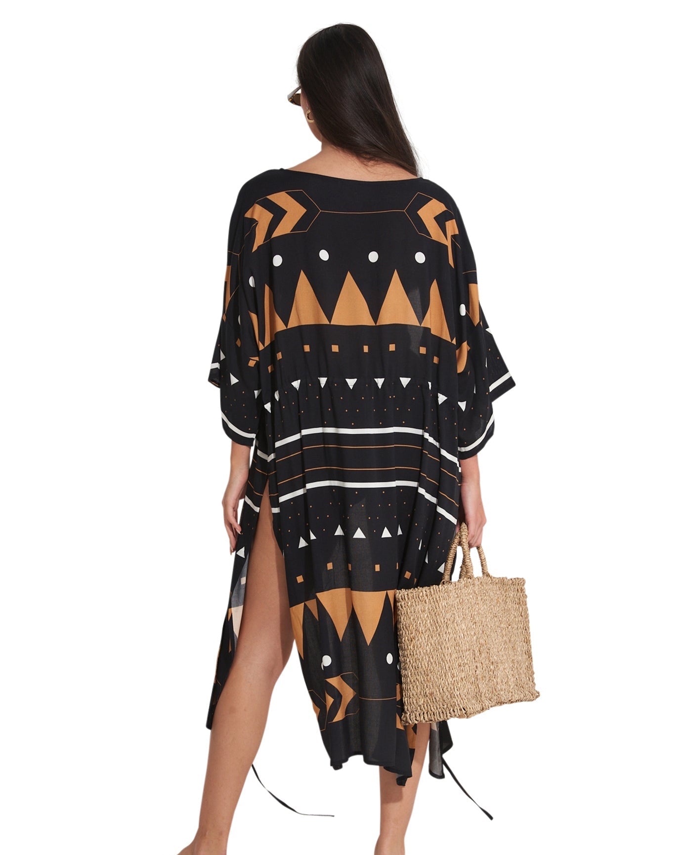 Back View Of Gottex Beach Life Midi Cover Up Kimono | GOTTEX BEACH LIFE ANAT BLACK