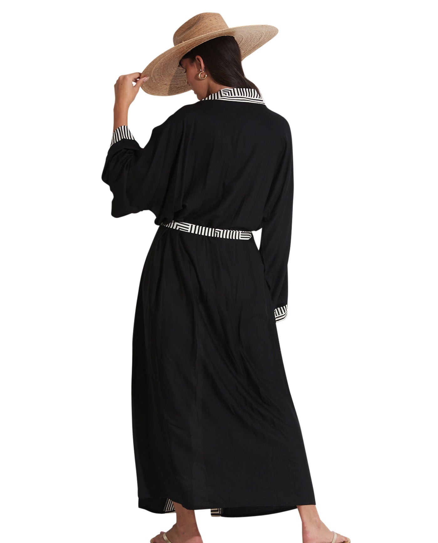 Back View Of Gottex Beach Life Midi Cover Up Kimono | GOTTEX BEACH LIFE LEE BLACK