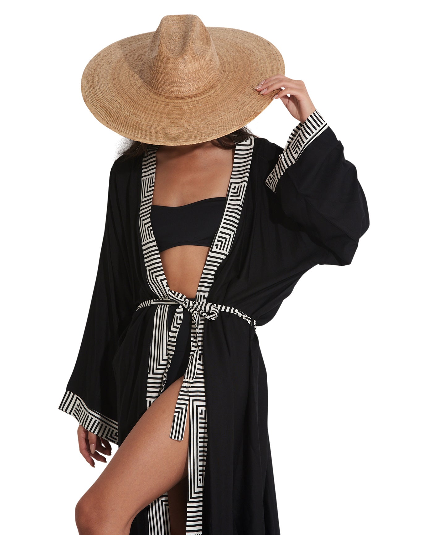 Detail View Of Gottex Beach Life Midi Cover Up Kimono | GOTTEX BEACH LIFE LEE BLACK