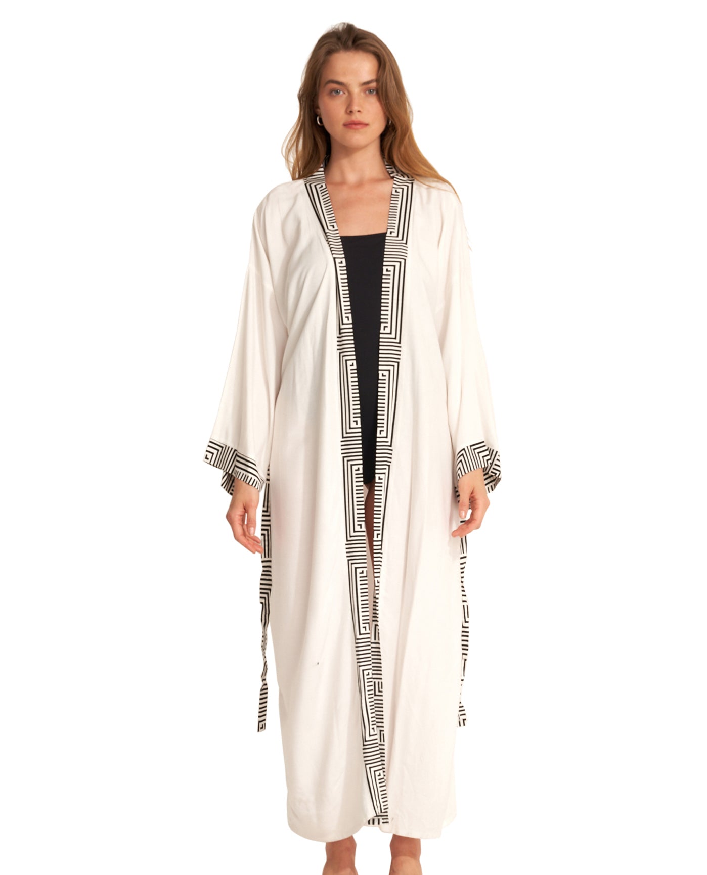 Front View Of Gottex Beach Life Midi Cover Up Kimono | GOTTEX BEACH LIFE LEE CREAM