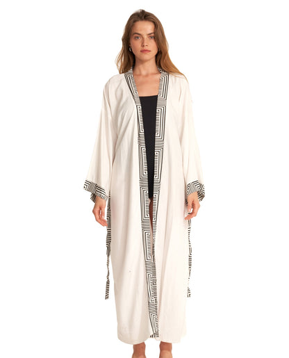 Front View Of Gottex Beach Life Midi Cover Up Kimono | GOTTEX BEACH LIFE LEE CREAM