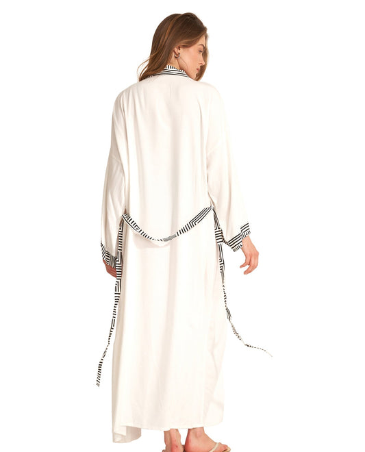 Back View Of Gottex Beach Life Lee Midi Cover Up Kimono | Cream