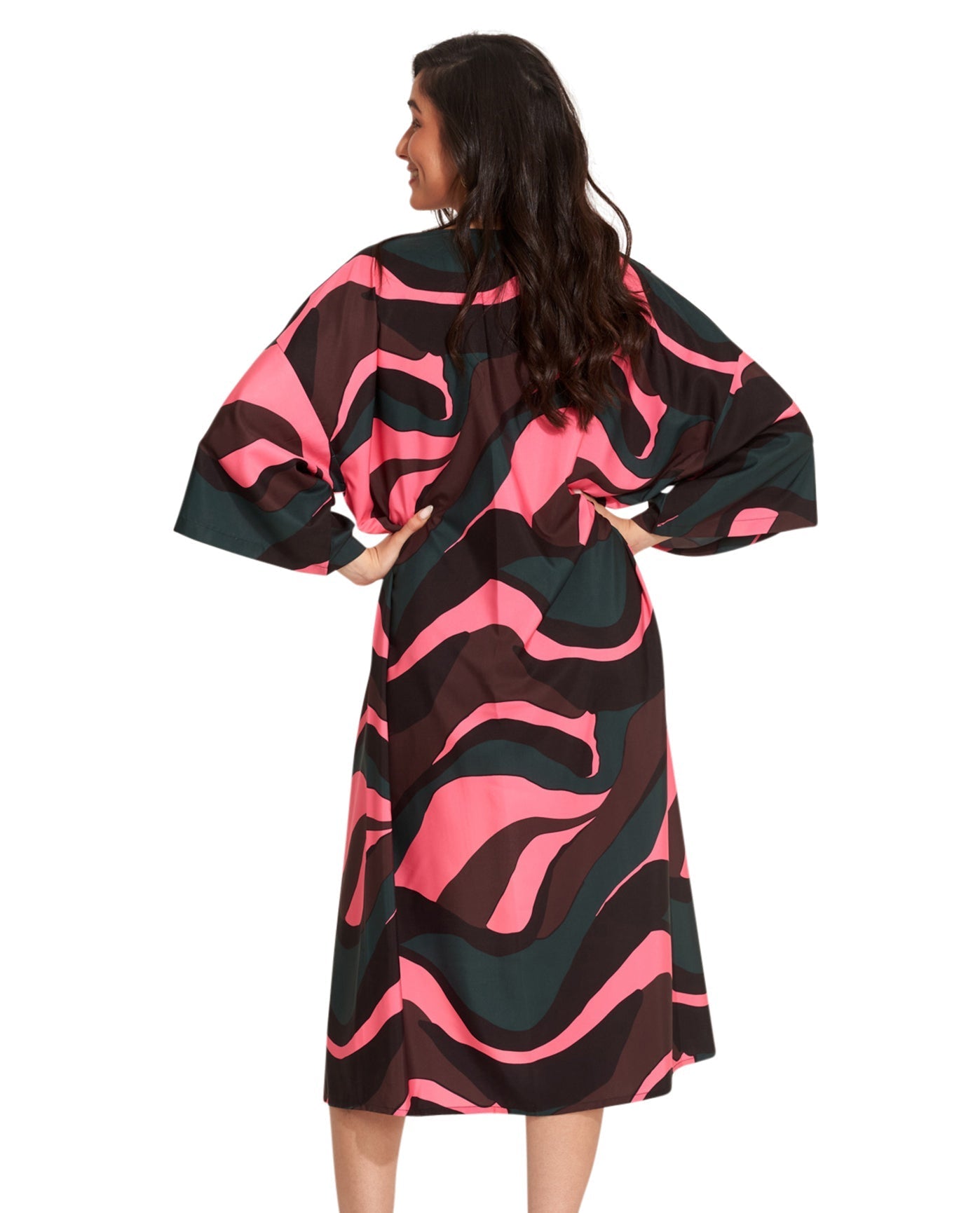 Back View Of Gottex Beach Life Midi Cover Up Kimono | GOTTEX BEACH LIFE IRIS PINK