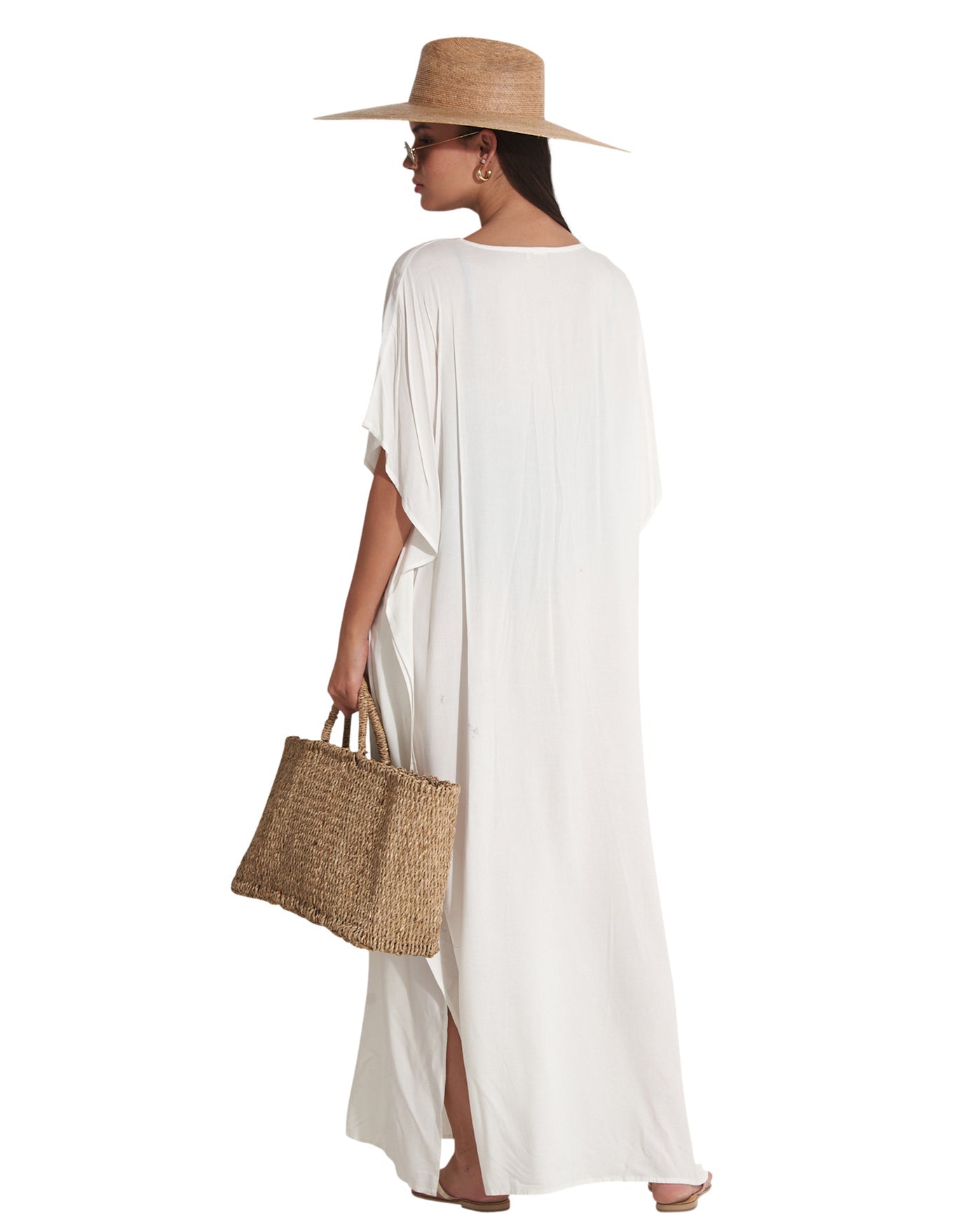 Back View Of Gottex Beach Life Best Lace Up Cover Up Kaftan | Cream