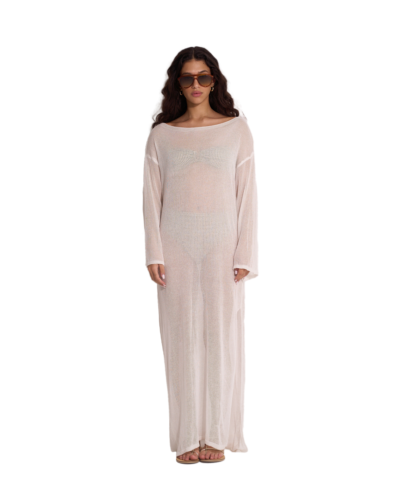 Classic Fishnet Long Sleeve Beach Dress