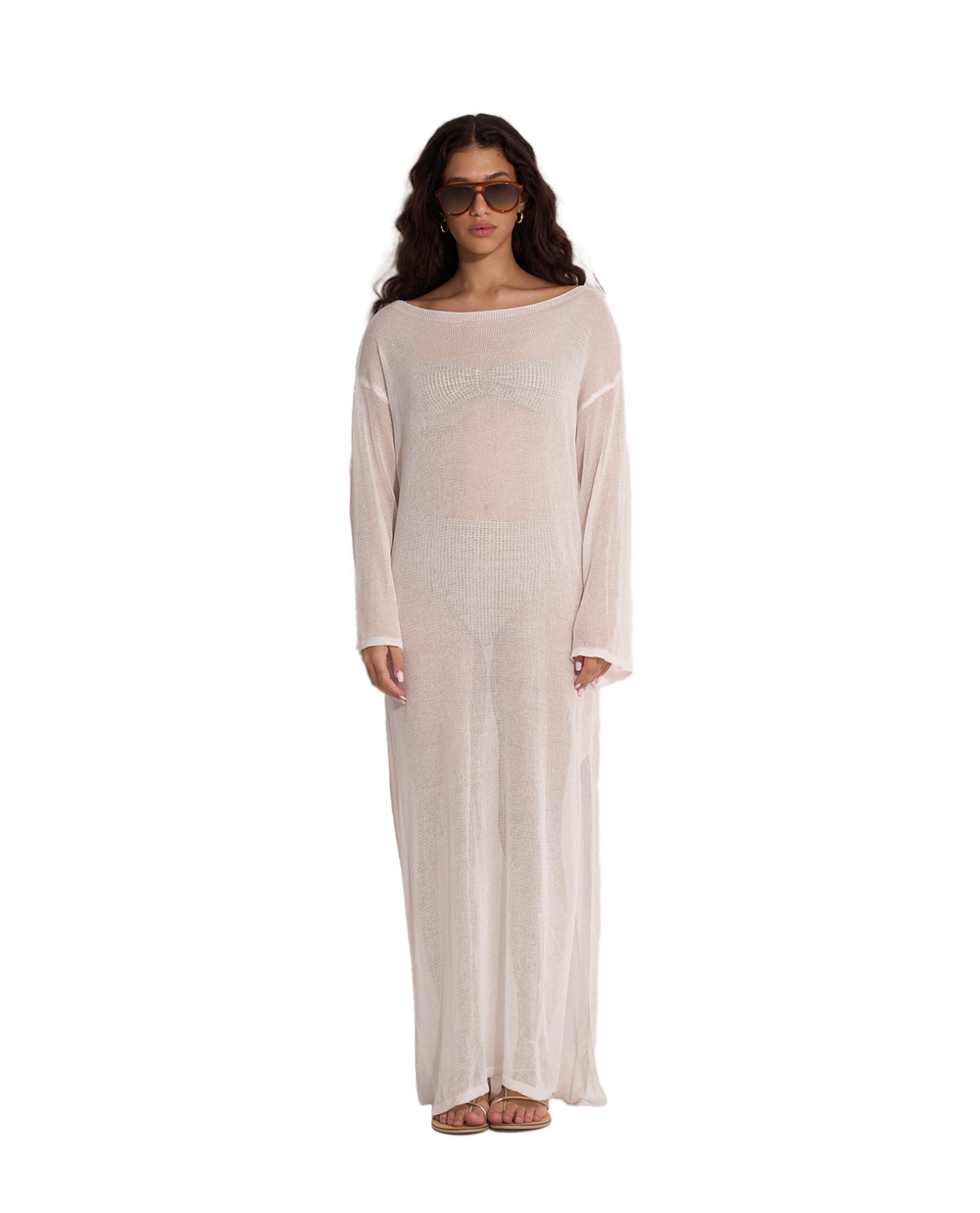 fishnet long dress Gottex Beach Life Classic Sleeve Beach Pick Model:Model 6 looks Black wrap tulle dress side slit