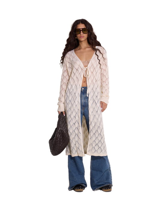Front View Of Santorini Crocheted Midi Cover-Up | santorini-beige
