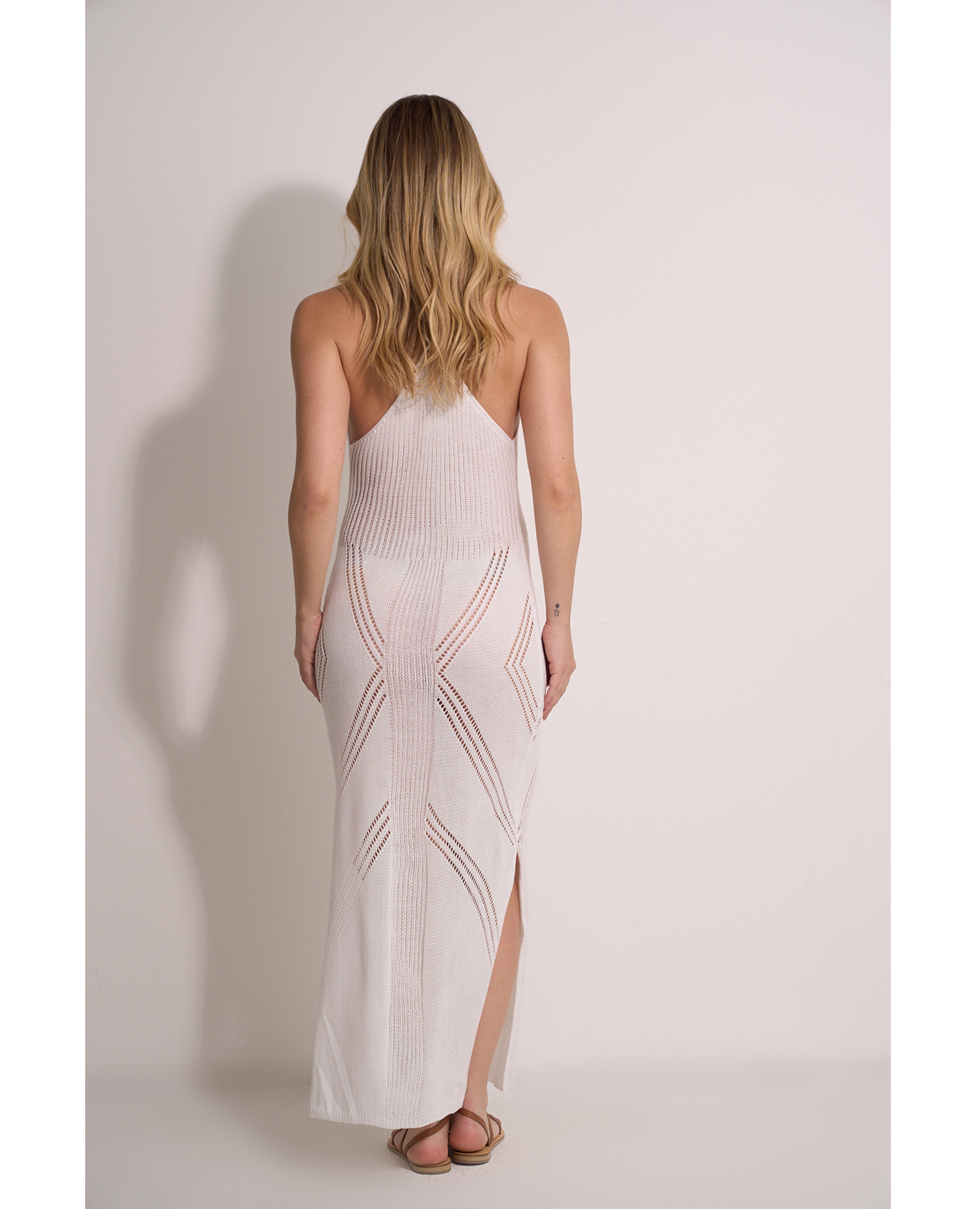 Back View Of Geometric Crochet Maxi Dress Cover-Up | geometric-off-white