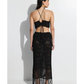 Back View Of Crochet Fringe Skirt and Crop Top Set | fringe-black
