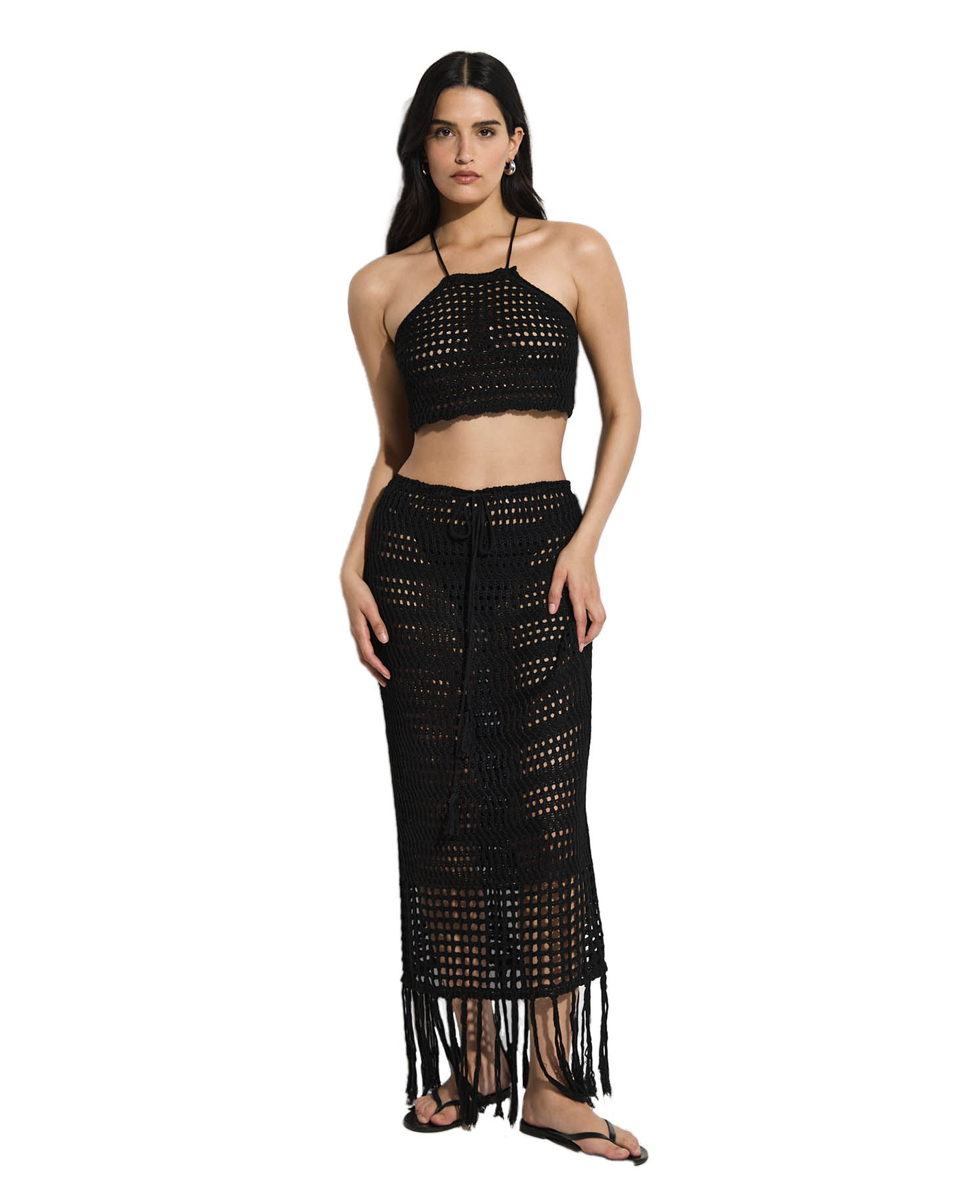 Crochet Fringe Skirt and Crop Top Set