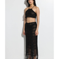 Front View Of Crochet Fringe Skirt and Crop Top Set | fringe-black