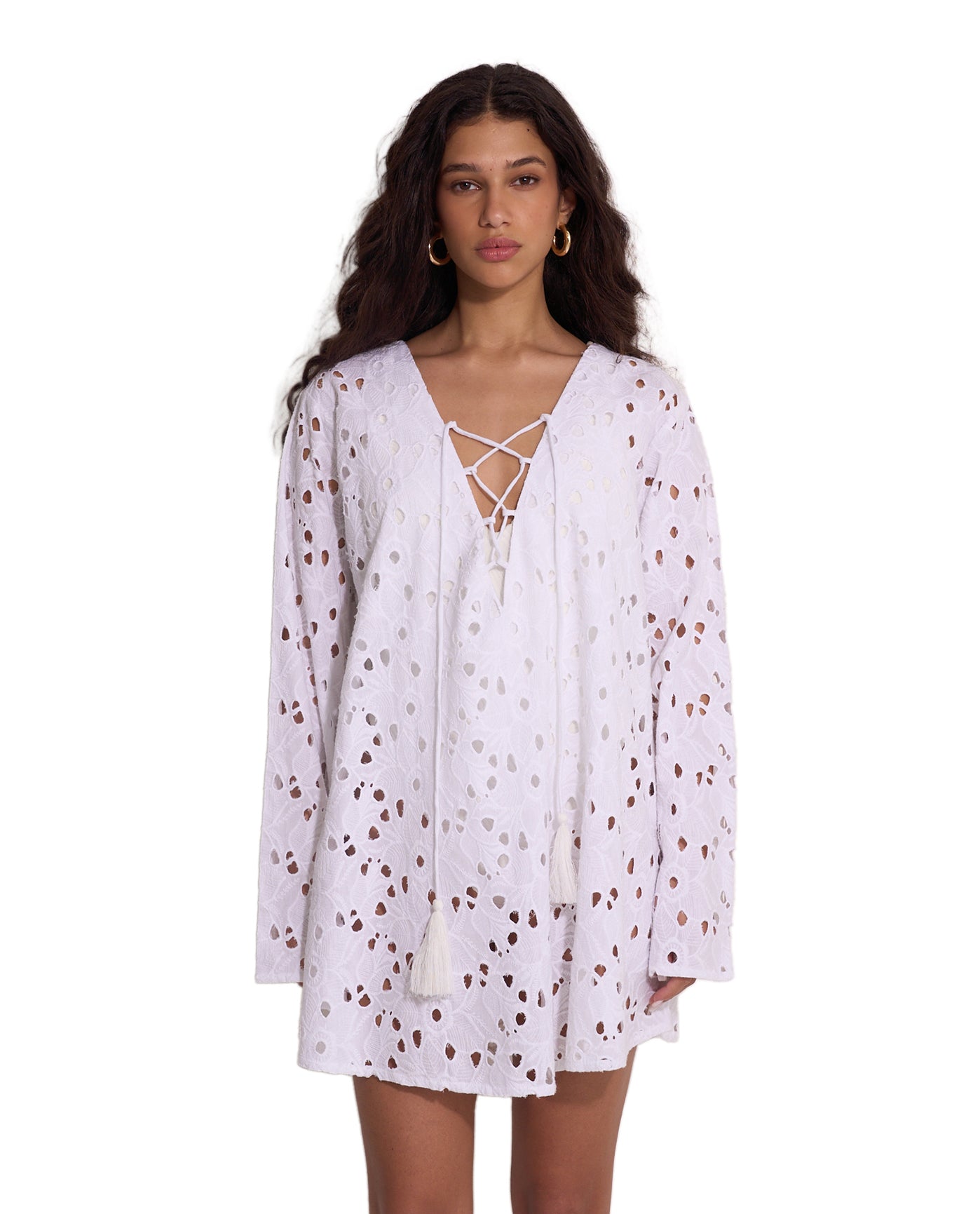 Coastal Lace Mini Dress Cover-Up | White