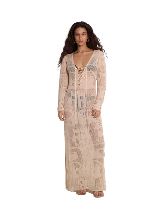 Front View Of Perfect Lady Crochet Dress Cover-Up | ivory
