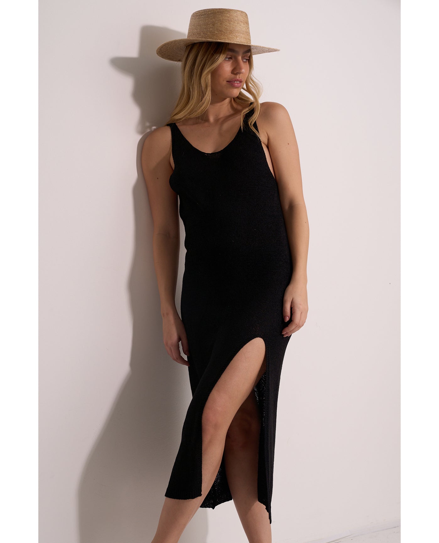Naama Scoop Neck Crochet  Dress Cover-Up-Black