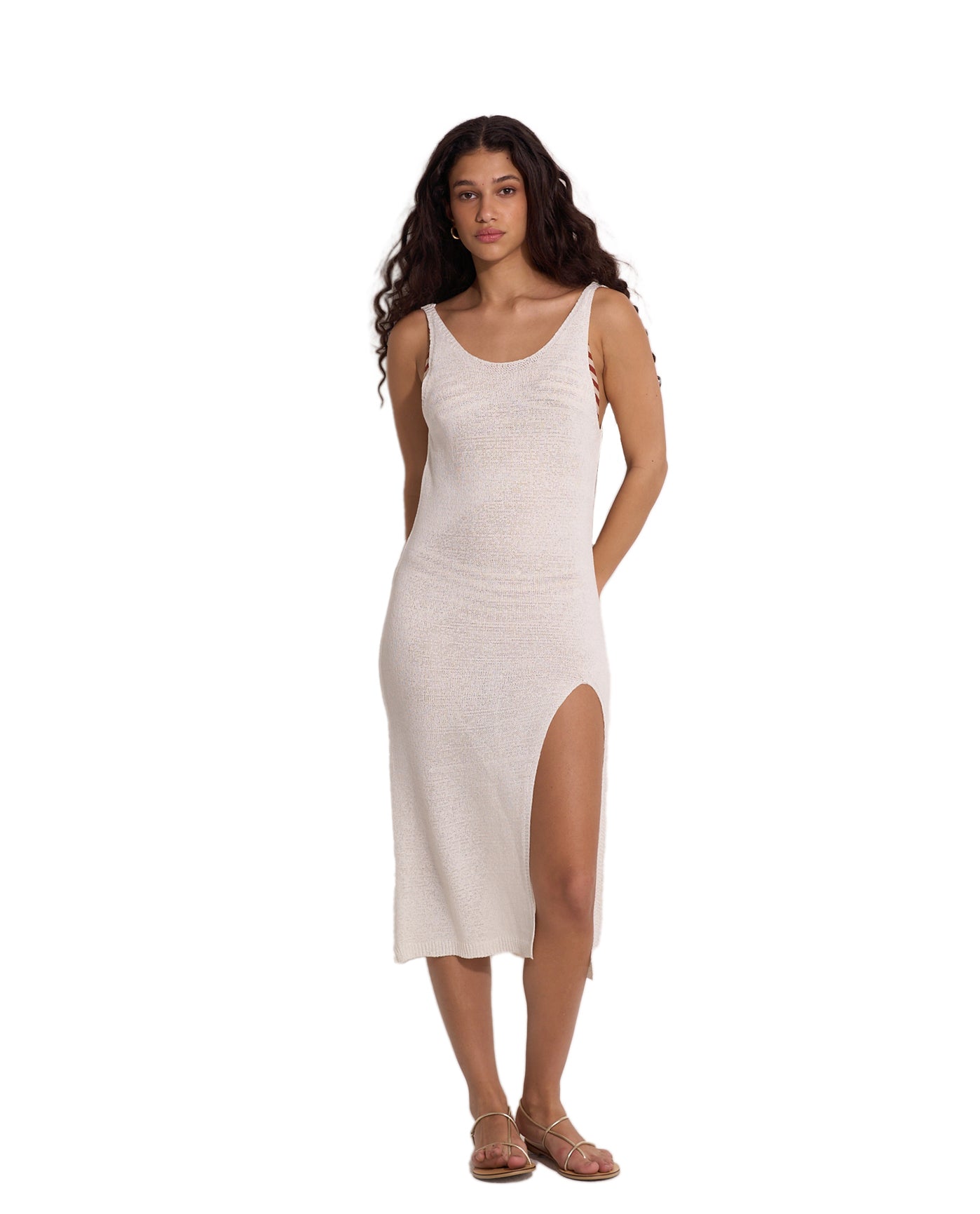 Naama Scoop Neck Crochet  Dress Cover-Up-White