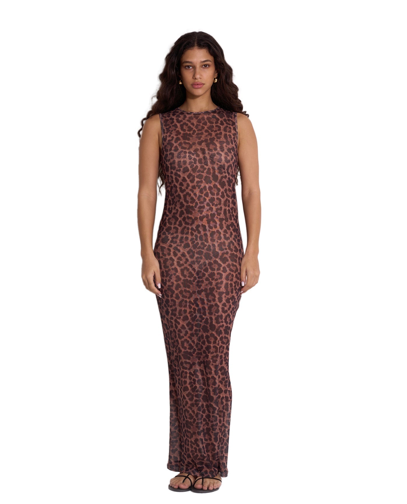 Front View Of Wild Mesh Sleeveless Dress Cover-Up | Leopard
