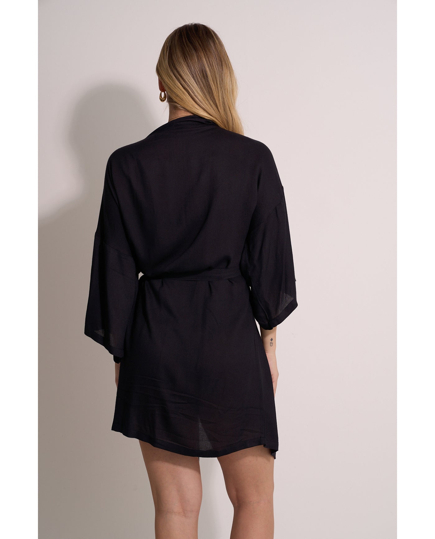 Back View Of Satin Shore Robe Cover-Up | Black
