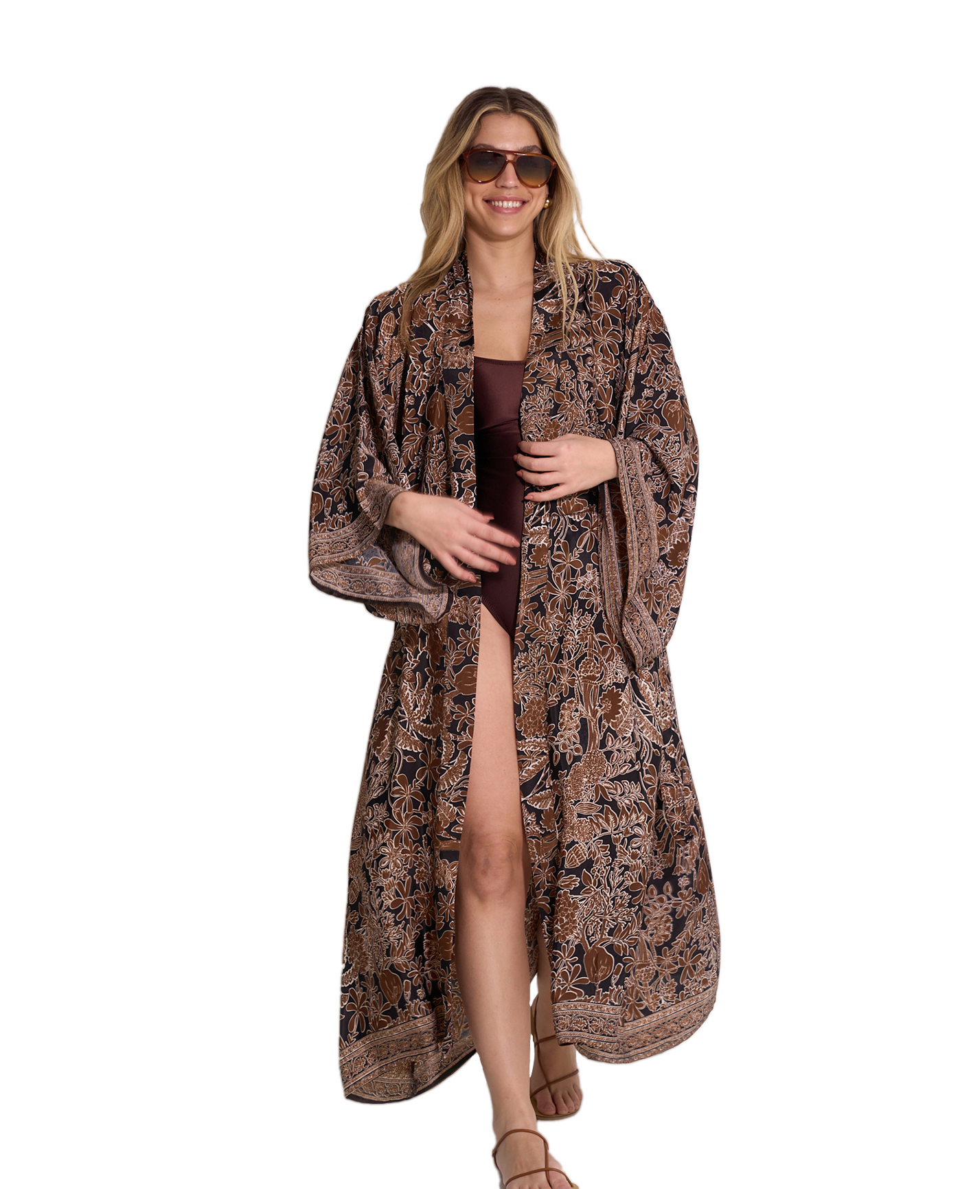 Satin Shore Long Printed Robe Cover-Up