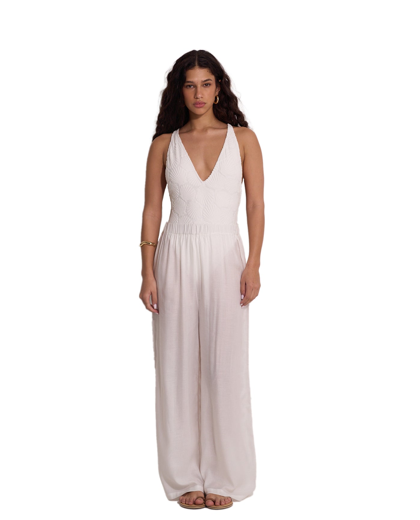 Front View Of Satin Shore High Waist Beach Pant Cover-Up | White