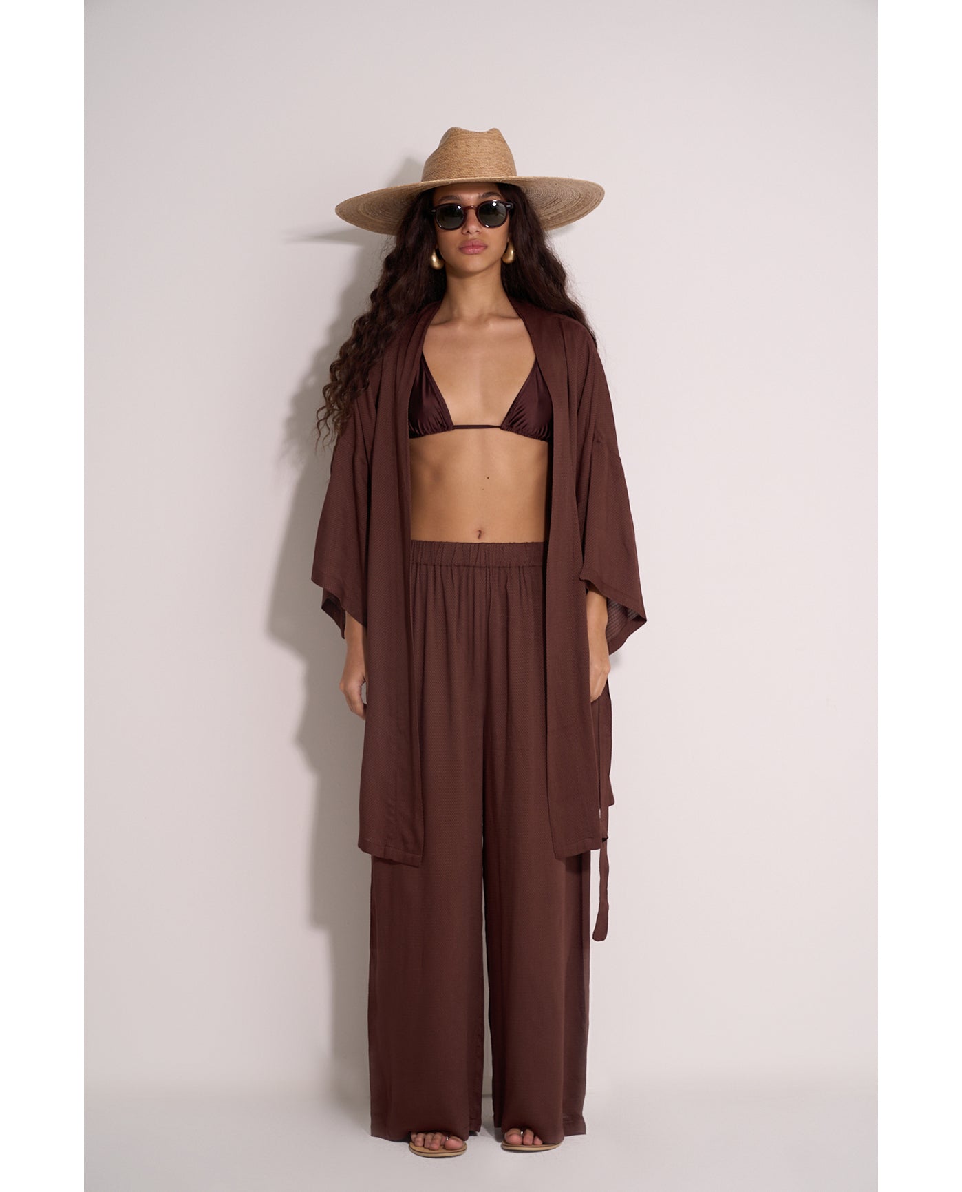Satin Shore High Waist Beach Pant Cover-Up | dark-brown