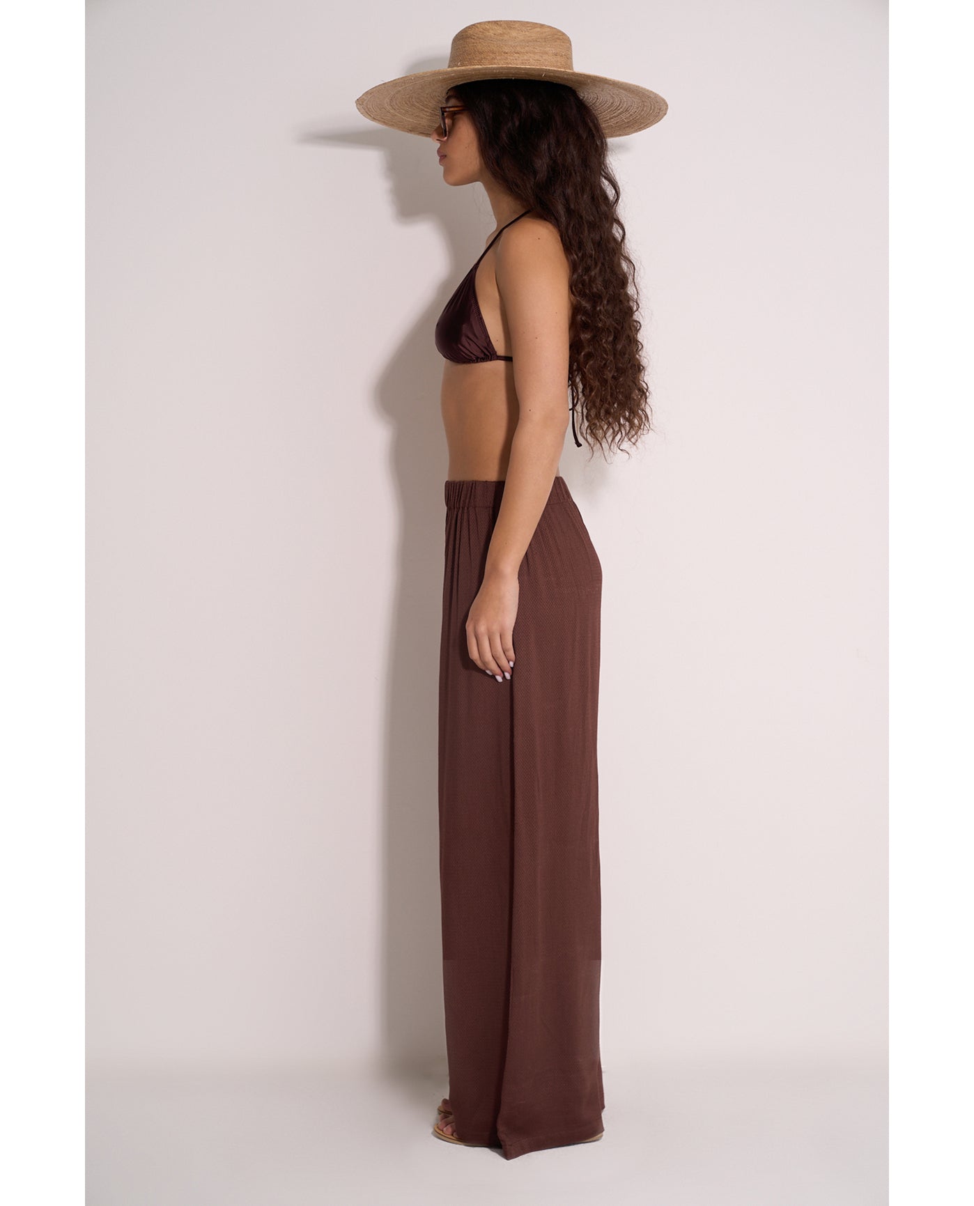 Satin Shore High Waist Beach Pant Cover-Up | dark-brown