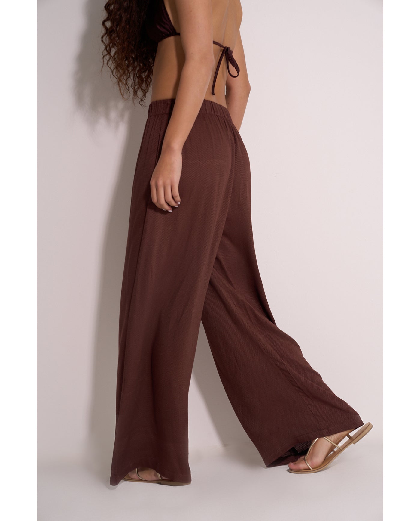 Satin Shore High Waist Beach Pant Cover-Up | dark-brown