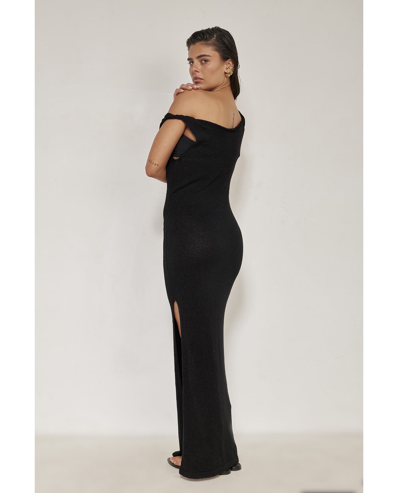 Renne Crochet Off the Shoulder Dress Cover-Up-Black