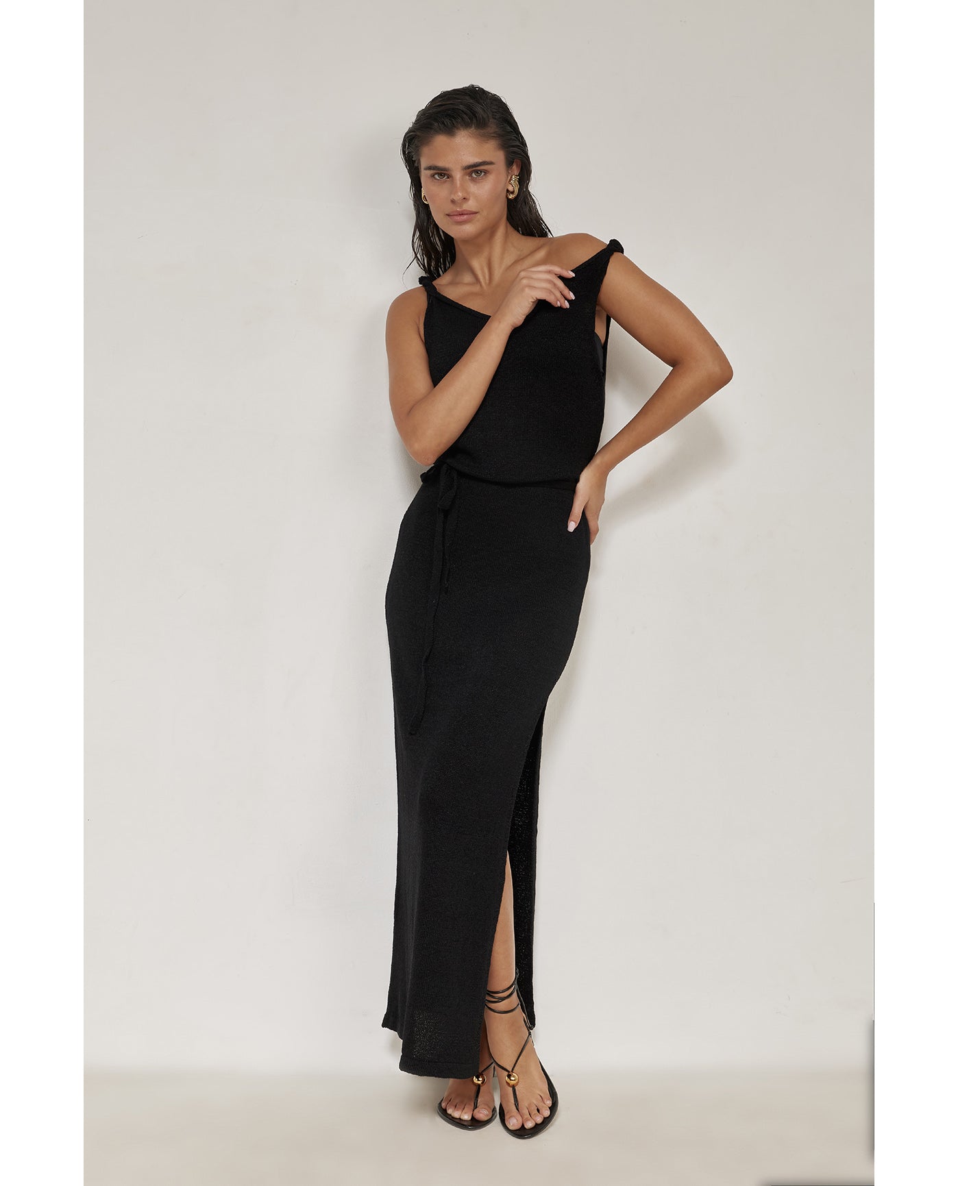 Renne Crochet Off the Shoulder Dress Cover-Up-Black