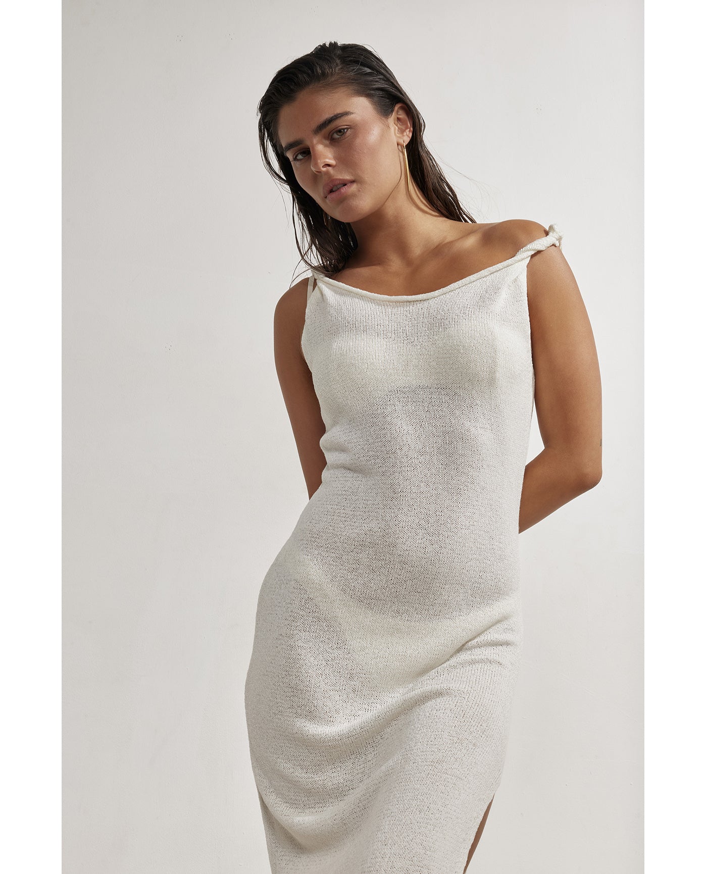 Renne Crochet Off the Shoulder Dress Cover-Up-Off-white