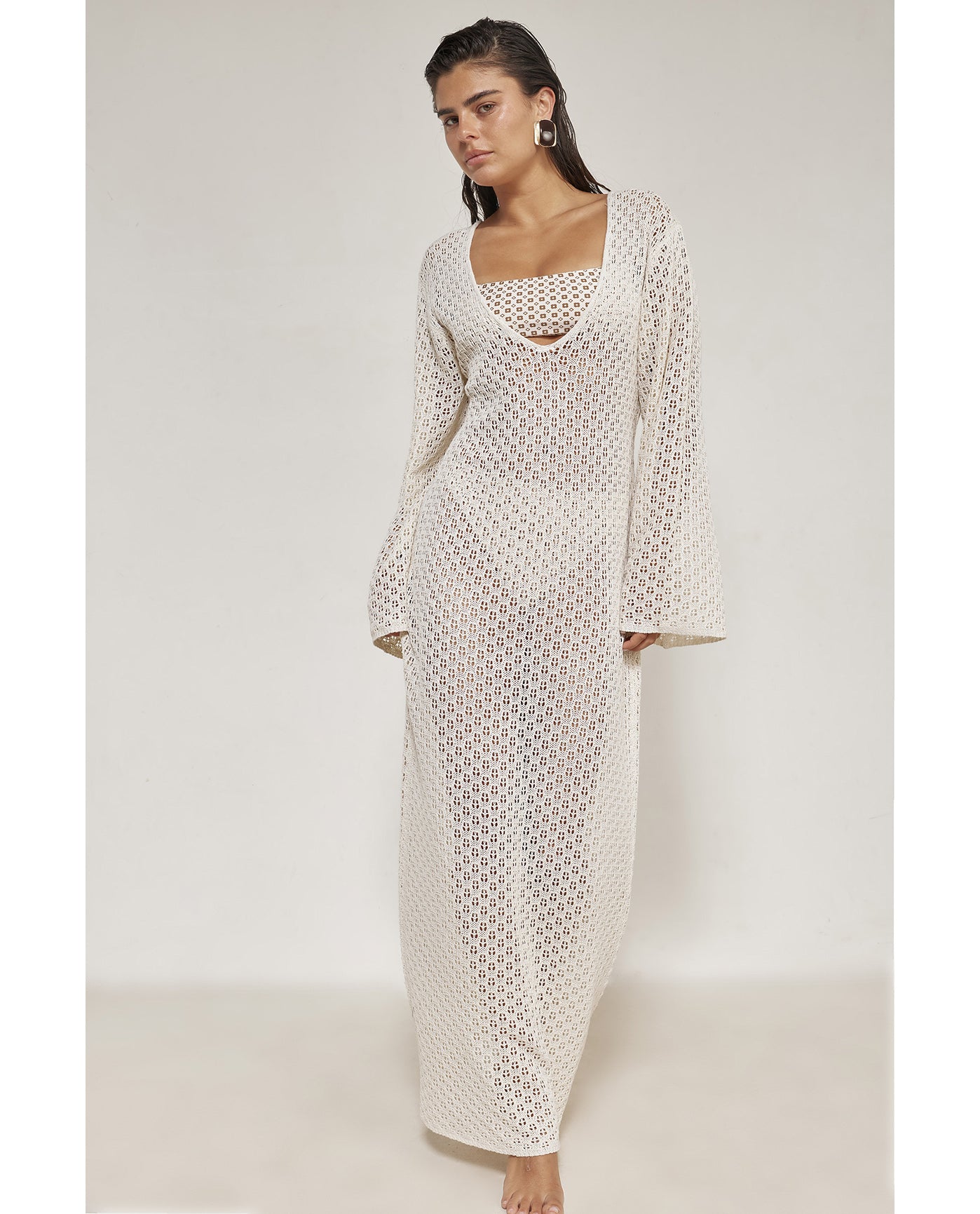Elle Crochet Dress Cover-Up-Beige