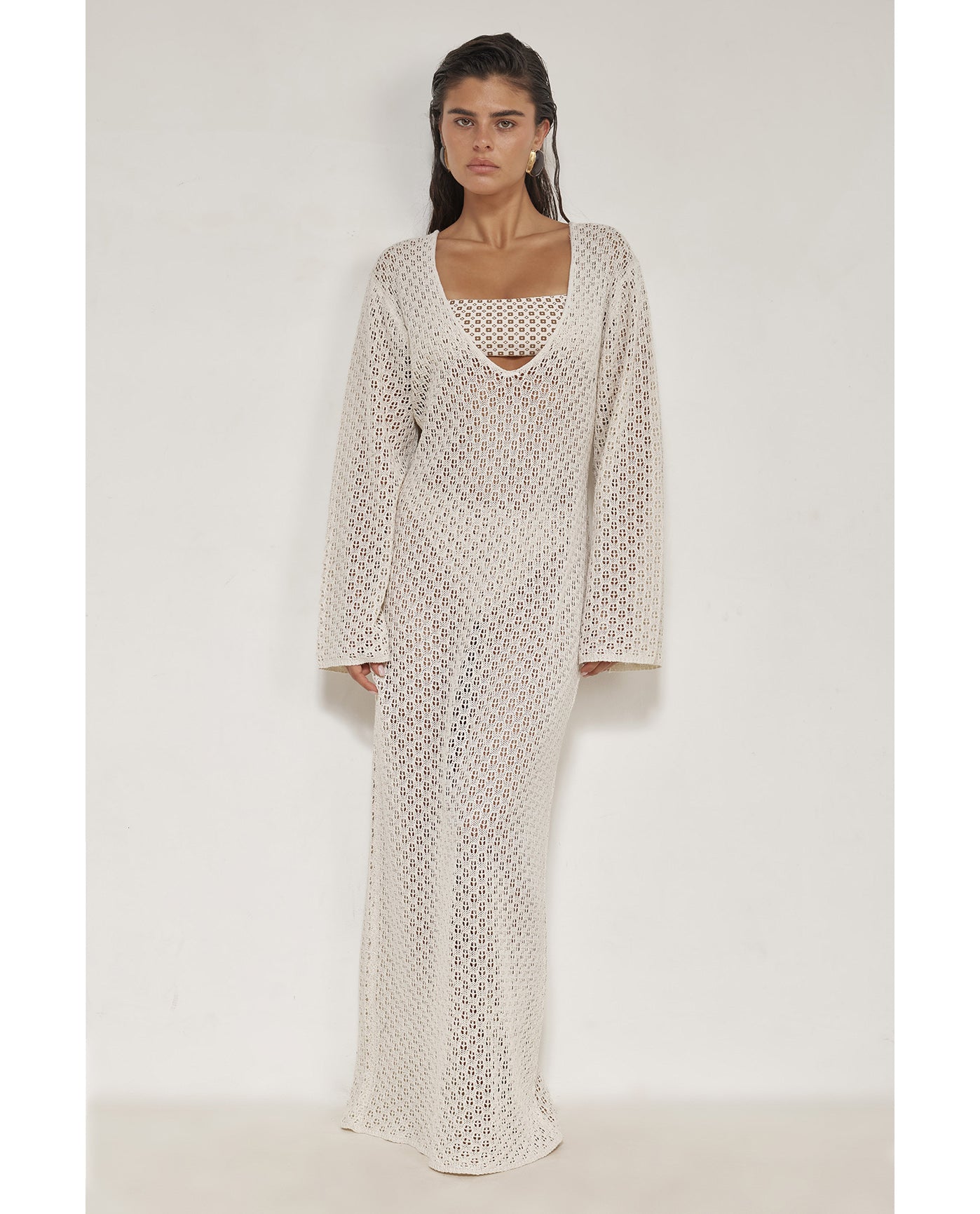 Elle Crochet Dress Cover-Up-Beige