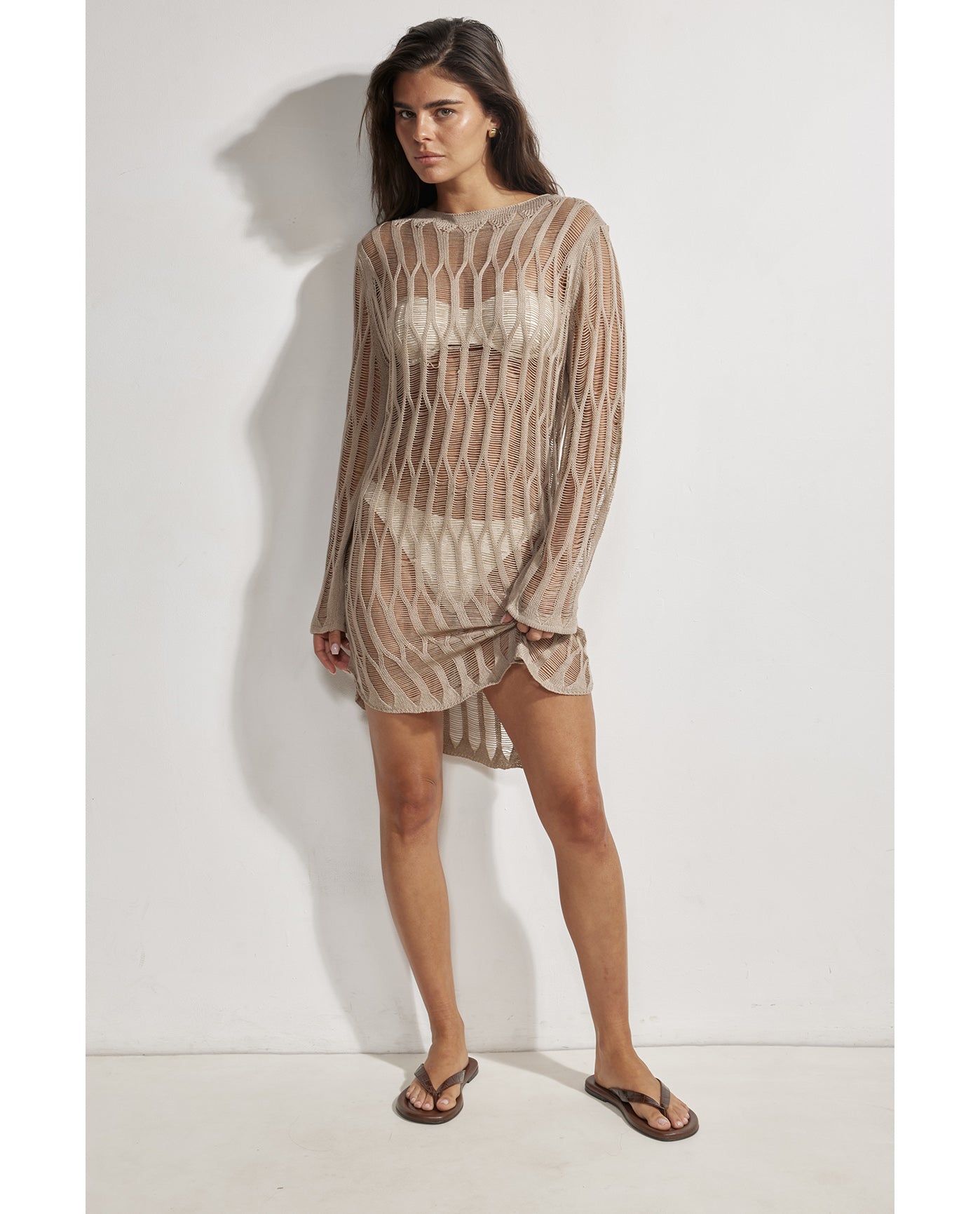 Estelle Crochet Beach Dress Cover-Up-Mocha