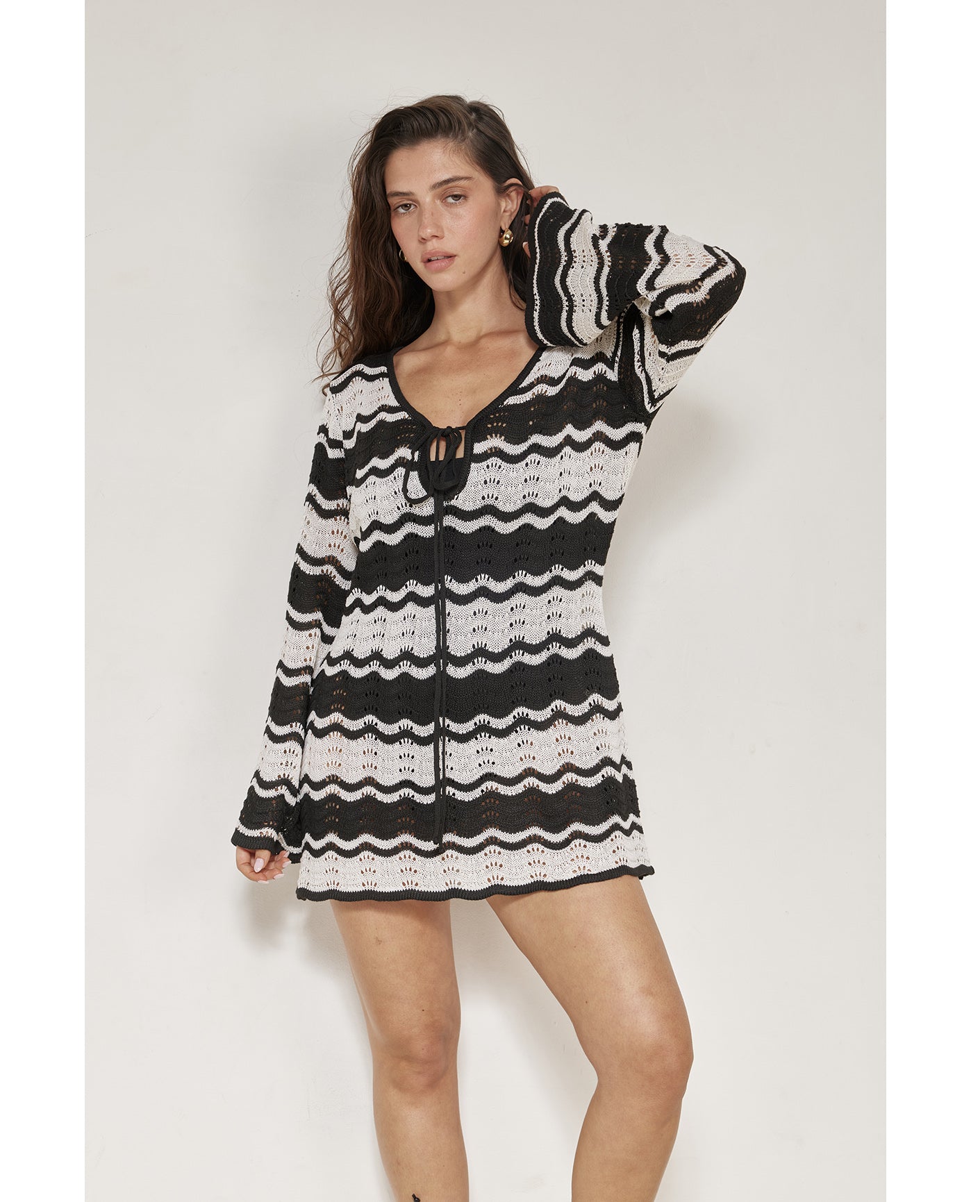 Gali Crochet Mini Dress Cover-Up-Blk/crm