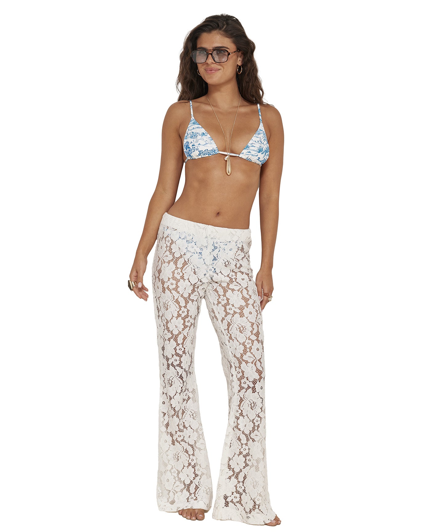 Saint Tropez Floral Lace Cover-Up Pants-White